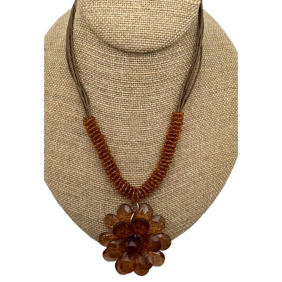 Earthy Boho Chic Tone Flower Pendant Necklace Beaded Whimsy Fairycore - Picture 2 of 8